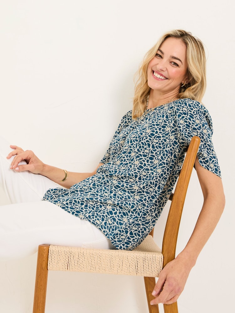 FatFace Lyndy Teal Blue Shibori Blouse - Image 3 of 5