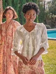 FatFace Emery White Jacquard Blouse - Image 1 of 8