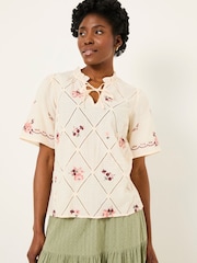 FatFace Airee Ivory Beeble Embroidered Blouse - Image 2 of 8
