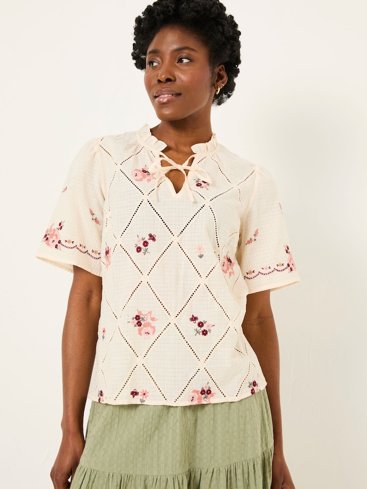 FatFace Airee Ivory Beeble Embroidered Blouse - Image 2 of 8