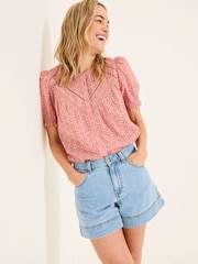 FatFace Bonnie Rose Pink Broderie Blouse - Image 1 of 5