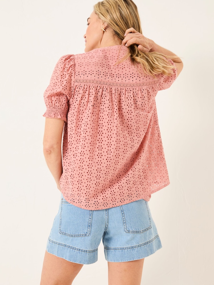 FatFace Bonnie Rose Pink Broderie Blouse - Image 2 of 5