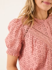 FatFace Bonnie Rose Pink Broderie Blouse - Image 3 of 5