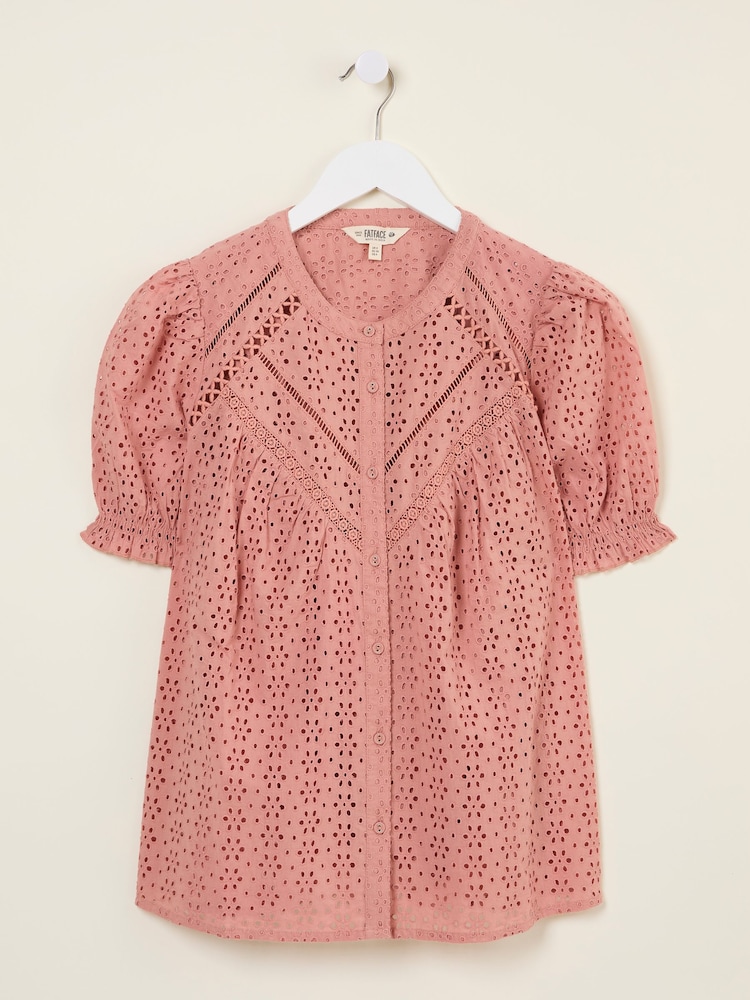 FatFace Bonnie Rose Pink Broderie Blouse - Image 5 of 5