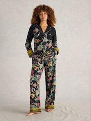 White Stuff Black Print Nina Organic Pyjamas Shirt - Image 1 of 6