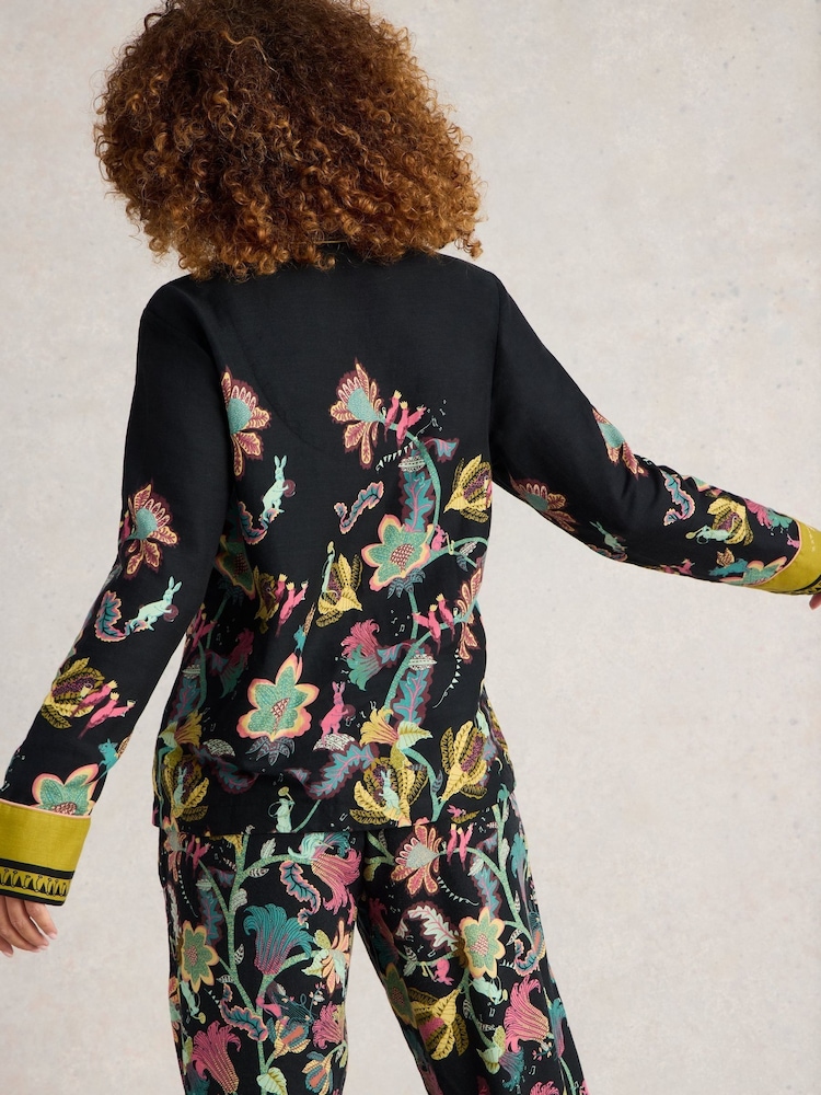 White Stuff Black Print Nina Organic Pyjamas Shirt - Image 2 of 6