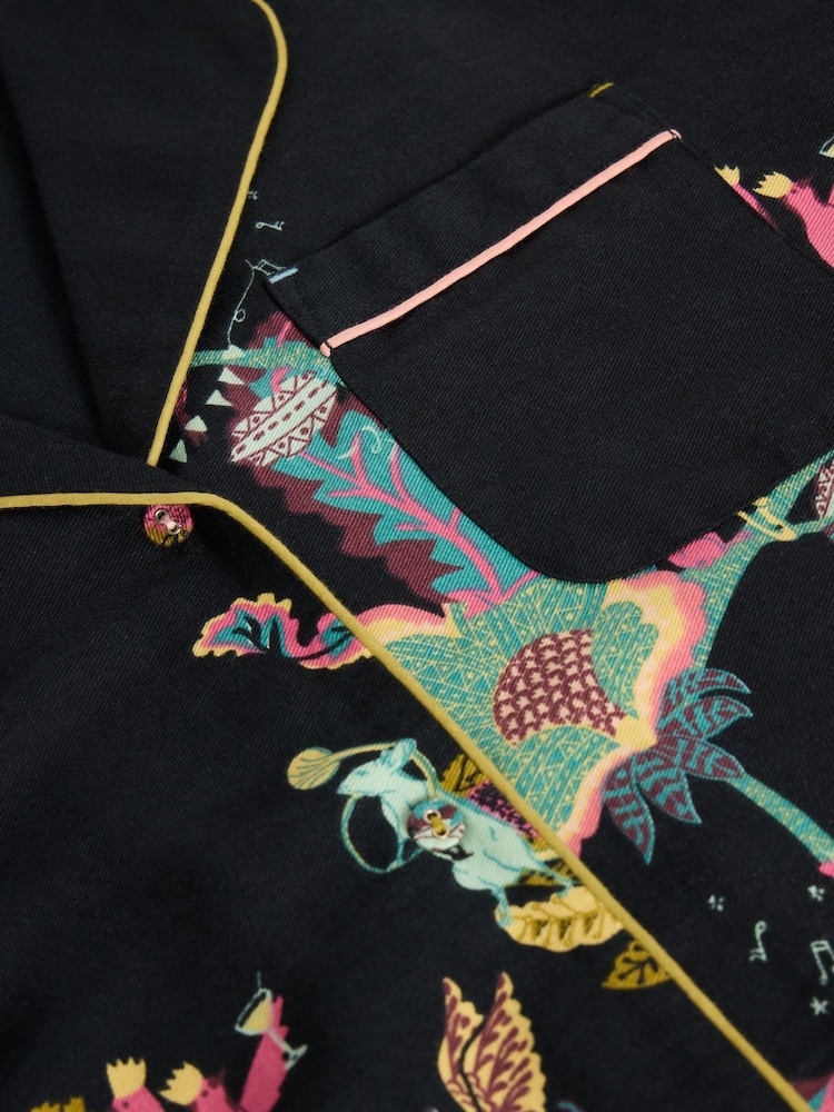White Stuff Black Print Nina Organic Pyjamas Shirt - Image 6 of 6