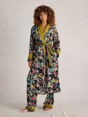 White Stuff Black Print Nina Organic Dressing Gown - Image 1 of 6