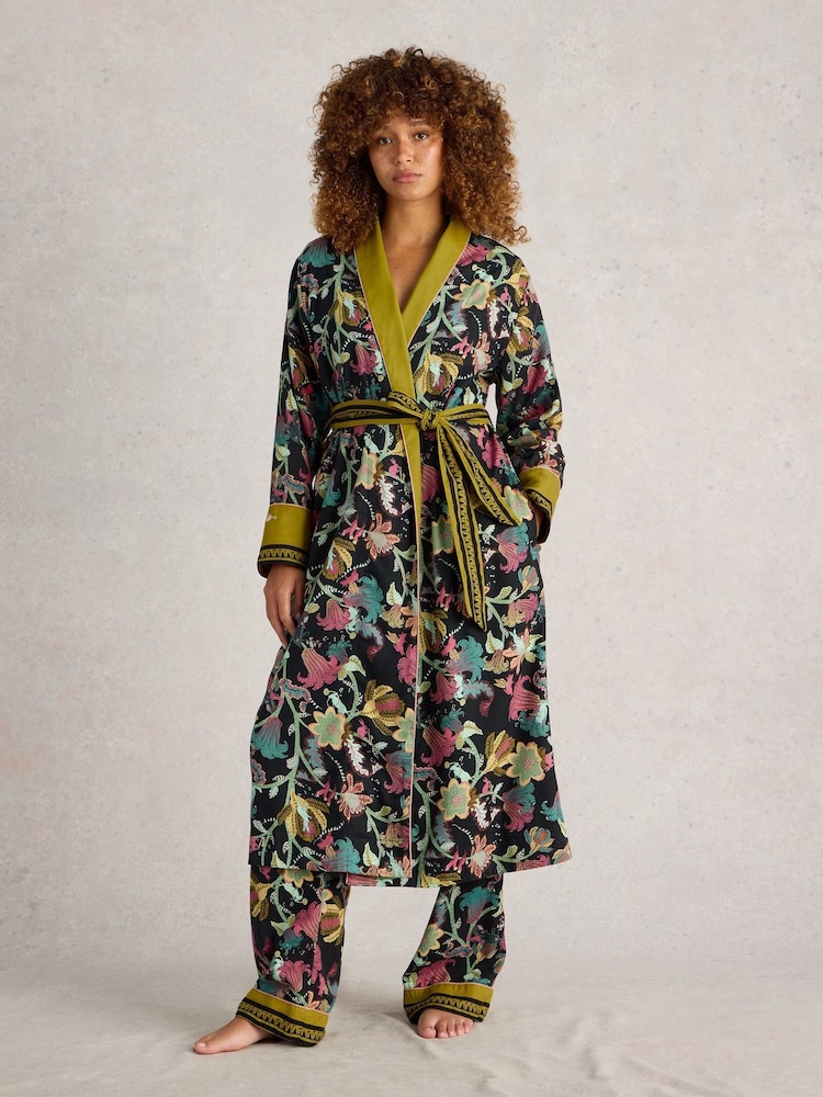 White Stuff Black Print Nina Organic Dressing Gown - Image 1 of 6