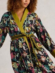 White Stuff Black Print Nina Organic Dressing Gown - Image 3 of 6