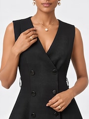 Jolie Moi Black Double-Breasted Tailored Trench Dress - Image 3 of 6