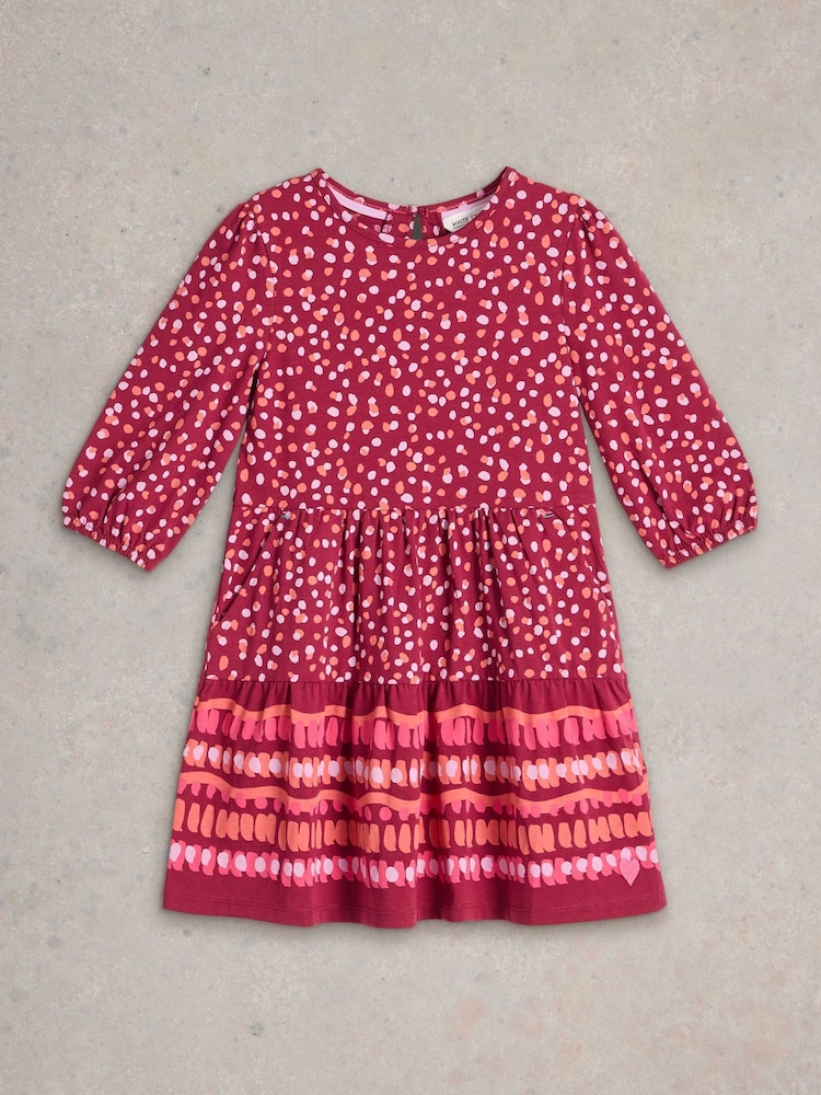 White Stuff Purple Dotty Print Jersey 100% Cotton Dress - Image 1 of 3