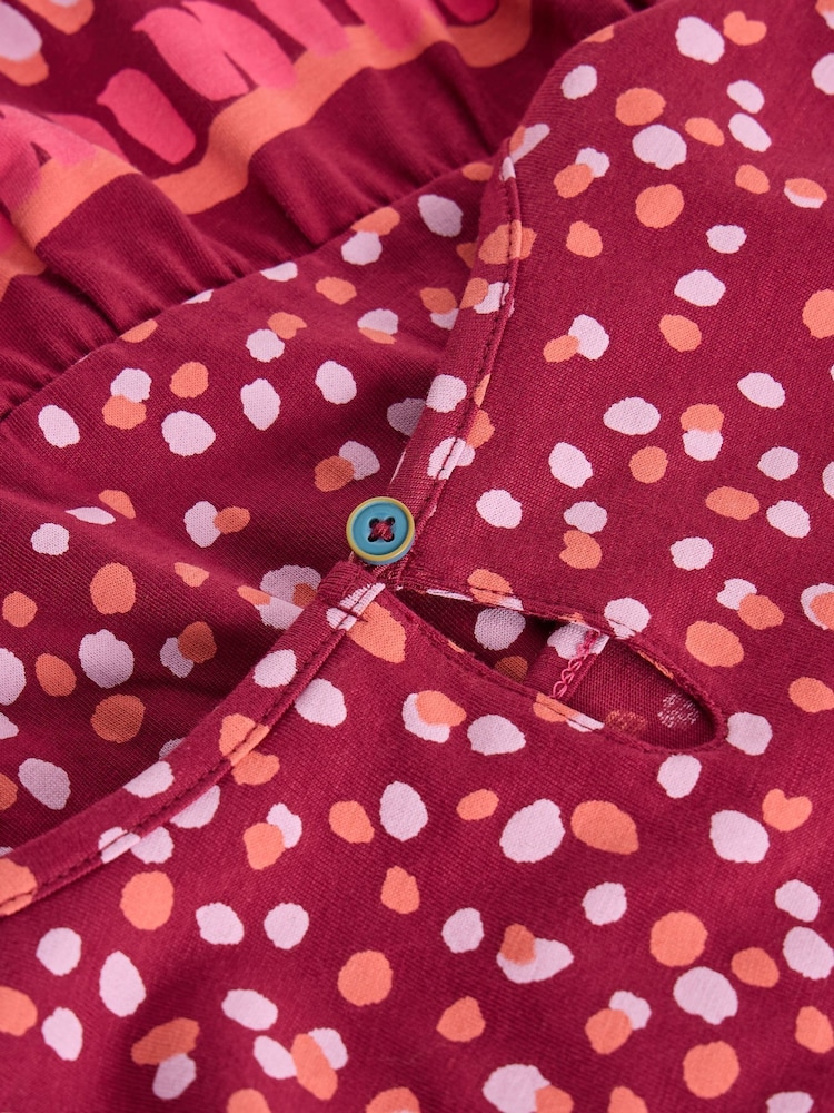White Stuff Purple Dotty Print Jersey 100% Cotton Dress - Image 3 of 3