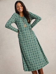 White Stuff Green Madeline Jersey Dress - Image 3 of 6