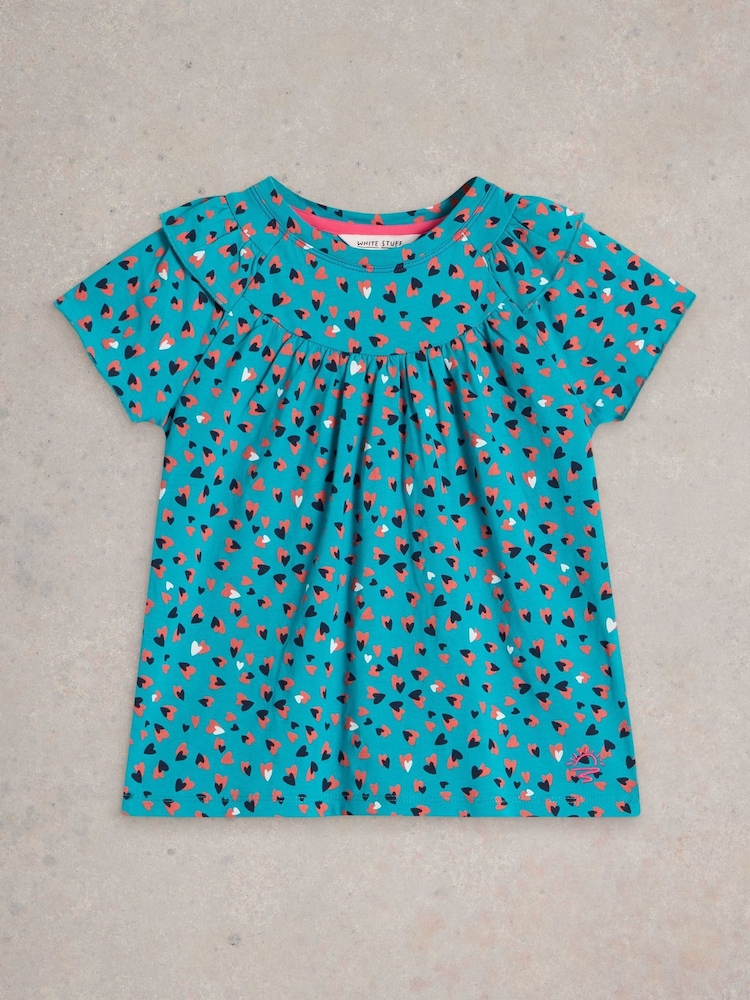 White Stuff Blue Ditsy Heart Print 100% Cotton T-Shirt - Image 1 of 3 White Stuff Blue Ditsy Heart Print 100% Cotton T-Shirt - Image 1 of 3
