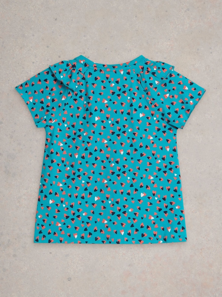 White Stuff Blue Ditsy Heart Print 100% Cotton T-Shirt - Image 2 of 3 White Stuff Blue Ditsy Heart Print 100% Cotton T-Shirt - Image 2 of 3