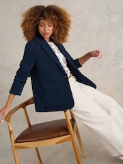 White Stuff Blue Evelyn Cotton Jersey Blazer - Image 3 of 6
