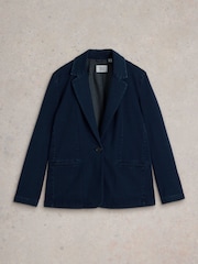White Stuff Blue Evelyn Cotton Jersey Blazer - Image 5 of 6