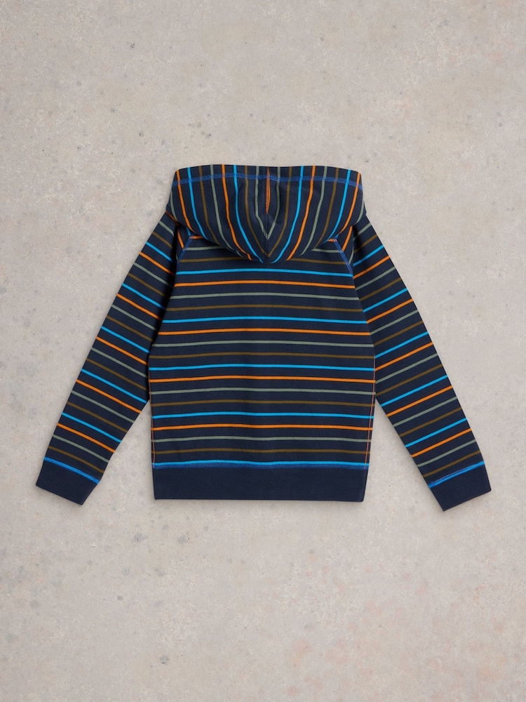 White Stuff Blue Charlie Stripe 100% Organic Cotton Hoodie - Image 2 of 3