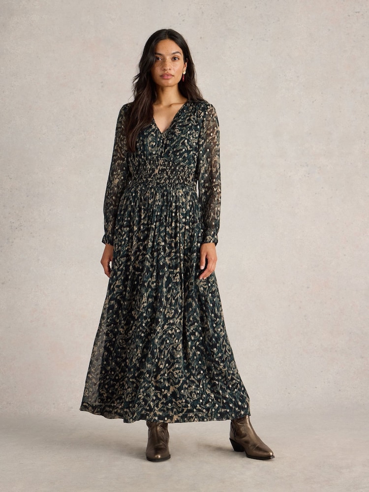 White Stuff Black Edie Metallic Spot Maxi Dress - Image 1 of 6
