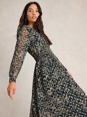 White Stuff Black Edie Metallic Spot Maxi Dress - Image 3 of 6