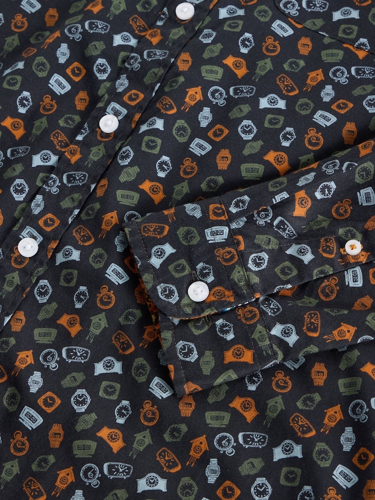White Stuff Blue Clock Printed Shirt - Image 6 of 6