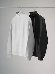 The Set Black/Grey 2 Pack Half Zip Funnel Neck Sweatshirts - Image 1 of 3