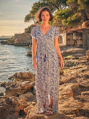 FatFace Erin Blue Beachwear Wrap Dress - Image 1 of 7