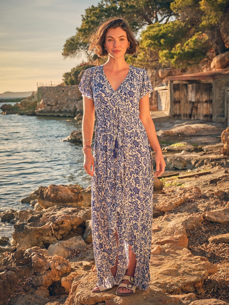 FatFace Erin Blue Beachwear Wrap Dress - Image 1 of 7