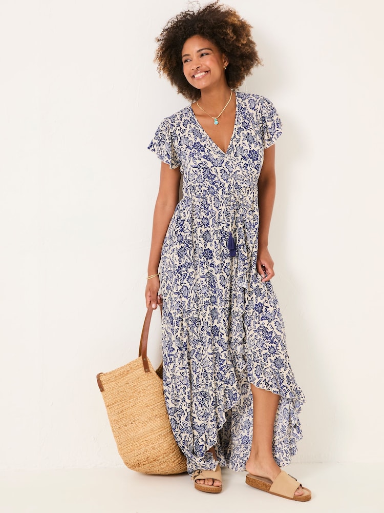 FatFace Erin Blue Beachwear Wrap Dress - Image 4 of 7