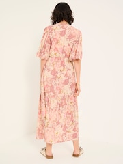 FatFace Paige Pink Layered Floral Midi Dress - Image 3 of 6