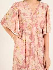 FatFace Paige Pink Layered Floral Midi Dress - Image 5 of 6