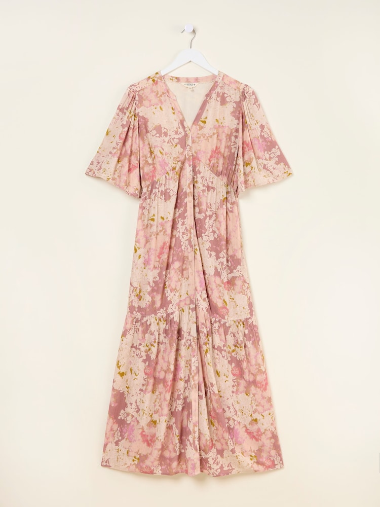 FatFace Paige Pink Layered Floral Midi Dress - Image 6 of 6