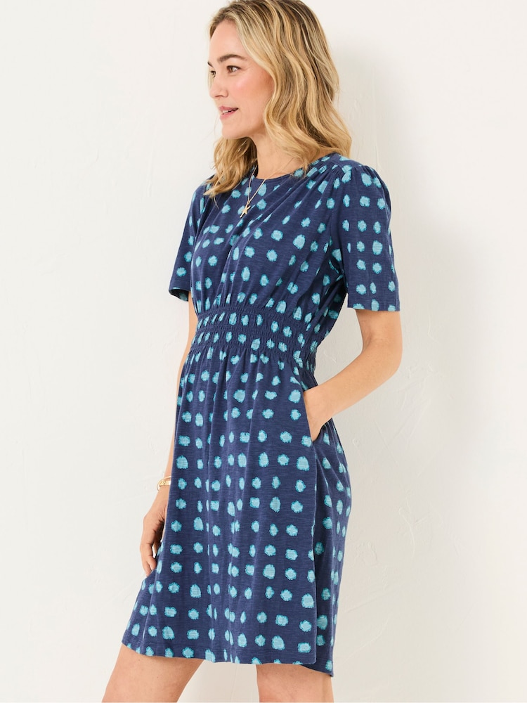 FatFace Liv Indigo Blue Mini Spot Jersey Dress - Image 1 of 5