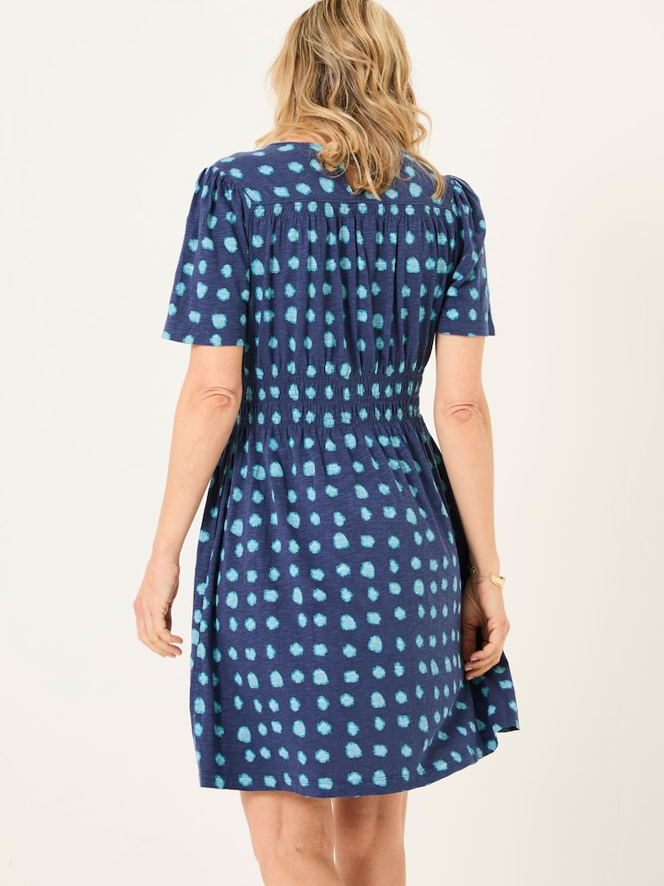 FatFace Liv Indigo Blue Mini Spot Jersey Dress - Image 2 of 5