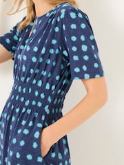 FatFace Liv Indigo Blue Mini Spot Jersey Dress - Image 3 of 5