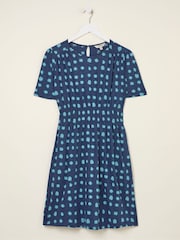 FatFace Liv Indigo Blue Mini Spot Jersey Dress - Image 5 of 5