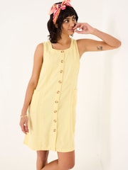 FatFace Binny Light Yellow Button Linen Dress - Image 1 of 5
