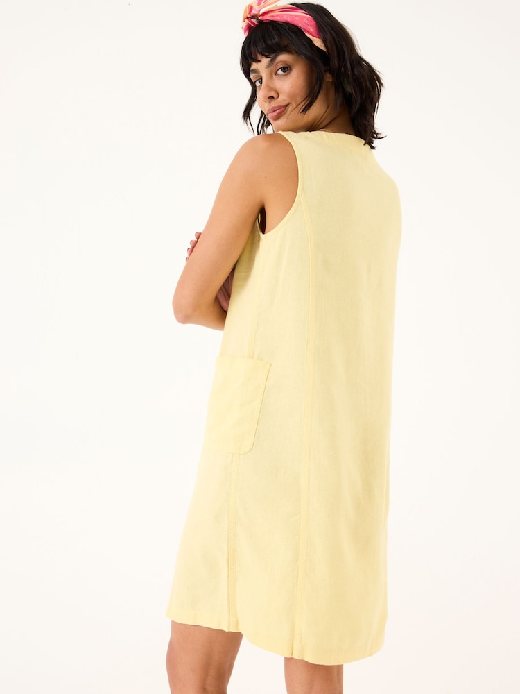 FatFace Binny Light Yellow Button Linen Dress - Image 2 of 5