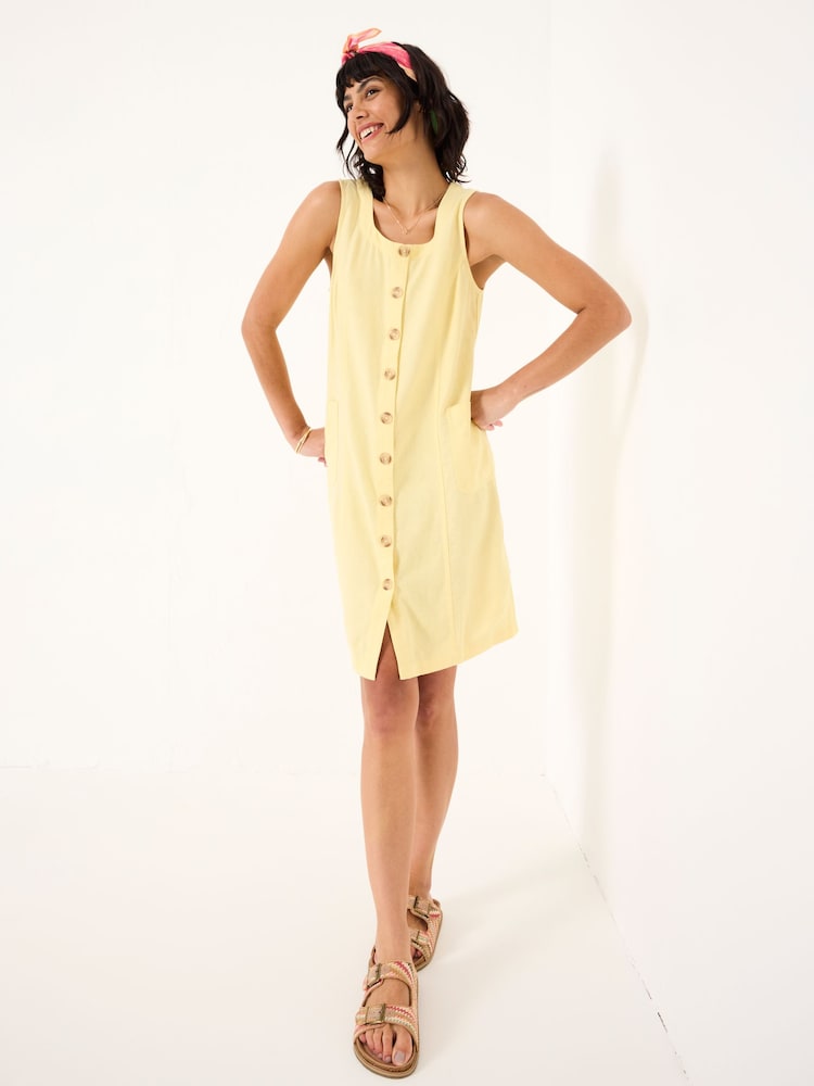 FatFace Binny Light Yellow Button Linen Dress - Image 3 of 5