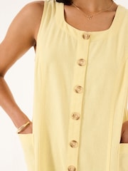 FatFace Binny Light Yellow Button Linen Dress - Image 4 of 5