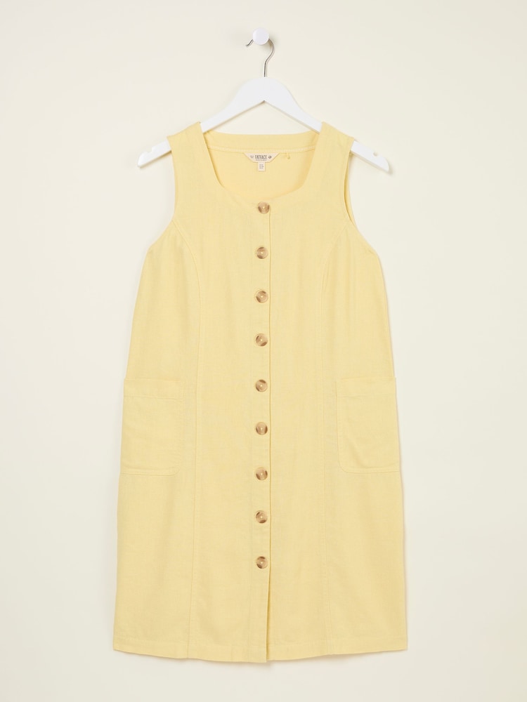 FatFace Binny Light Yellow Button Linen Dress - Image 5 of 5