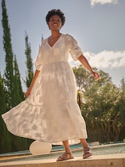 FatFace Kelly White Jacquard Maxi Dress - Image 1 of 13
