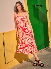 FatFace Mae Red Mono Shells Midi Dress - Image 1 of 6