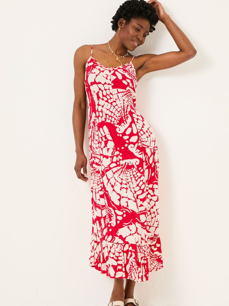 FatFace Mae Red Mono Shells Midi Dress - Image 2 of 6