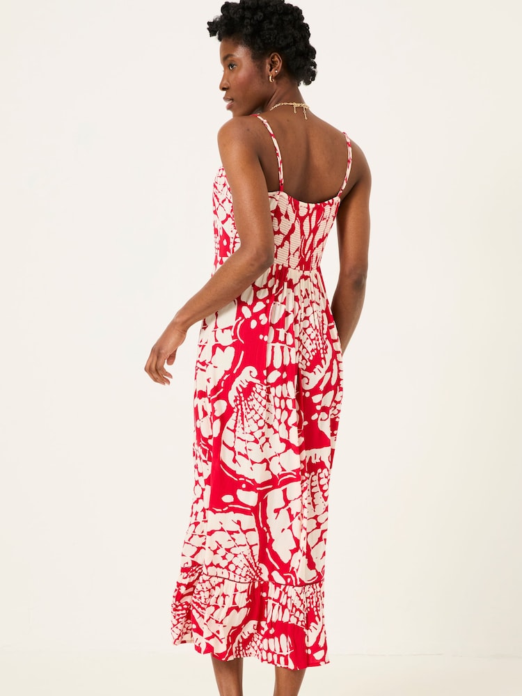 FatFace Mae Red Mono Shells Midi Dress - Image 3 of 6