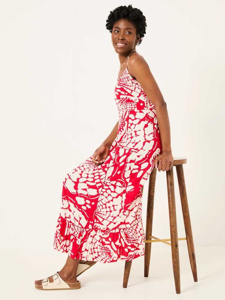 FatFace Mae Red Mono Shells Midi Dress - Image 4 of 6