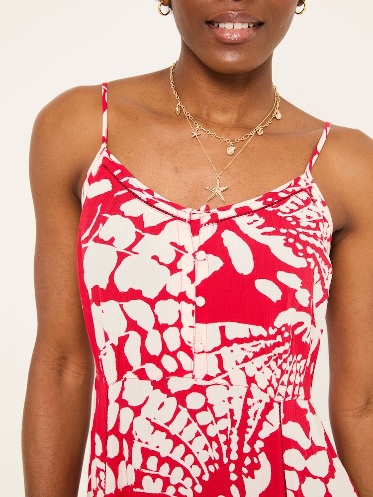 FatFace Mae Red Mono Shells Midi Dress - Image 5 of 6