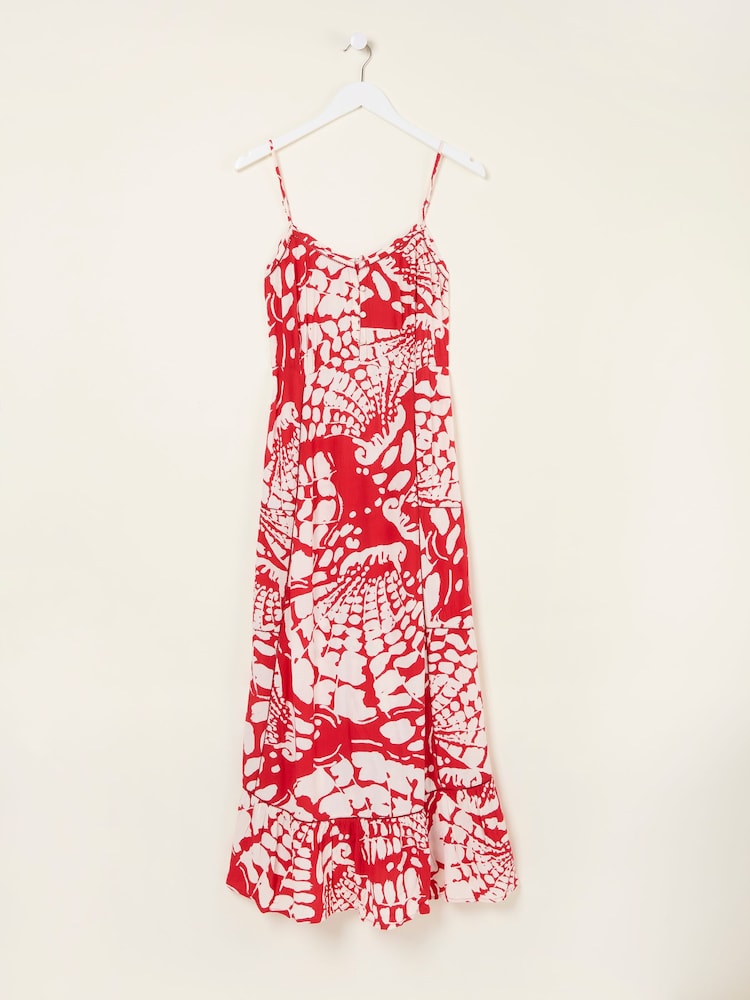 FatFace Mae Red Mono Shells Midi Dress - Image 6 of 6