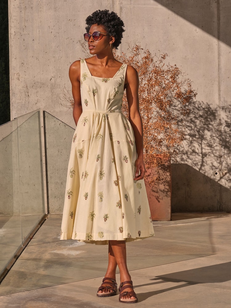 FatFace Maria Ivory Plants Midi Dress - Image 1 of 7